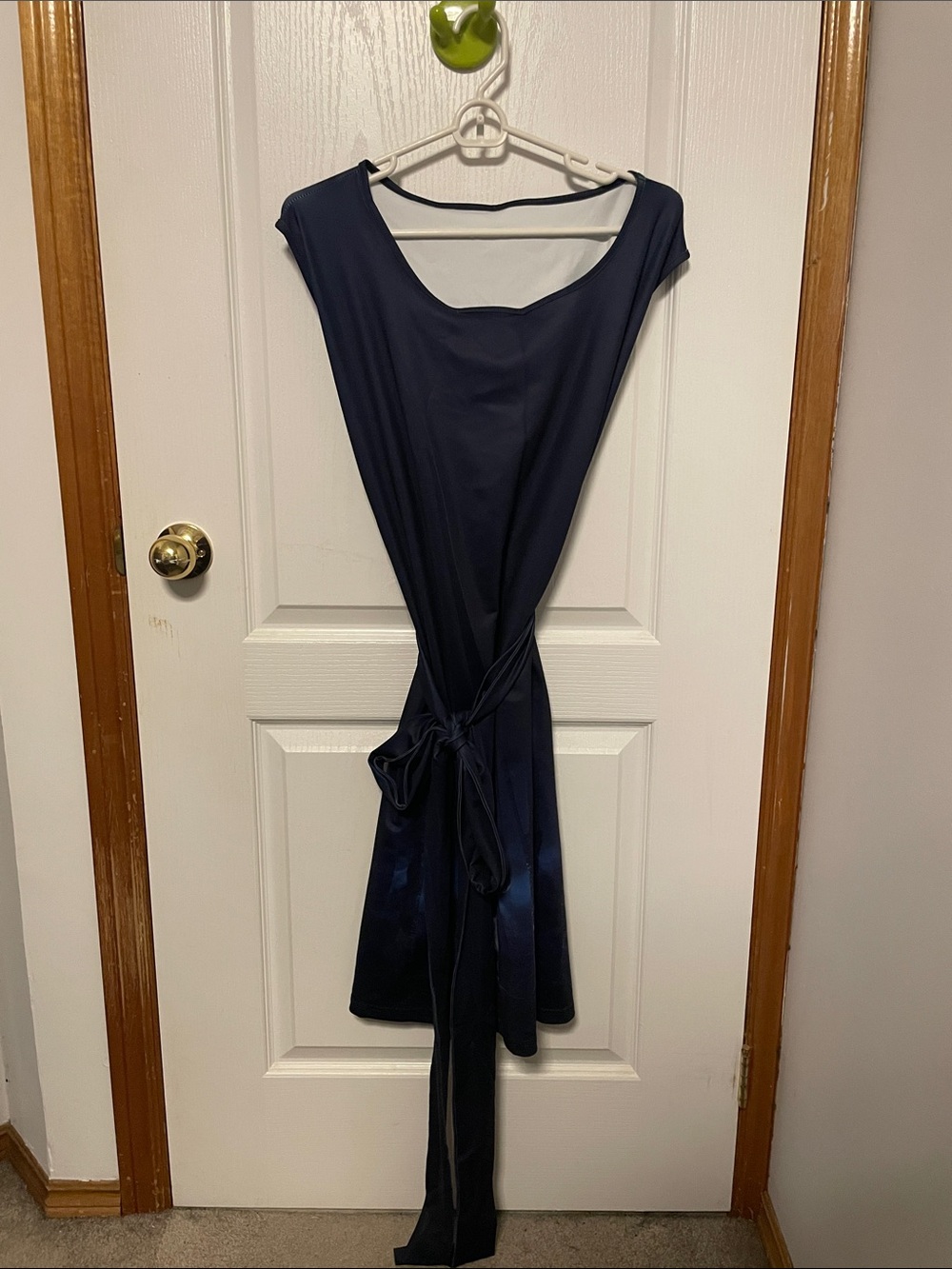 Classic Navy Stag Midi Dress with Tie Waist